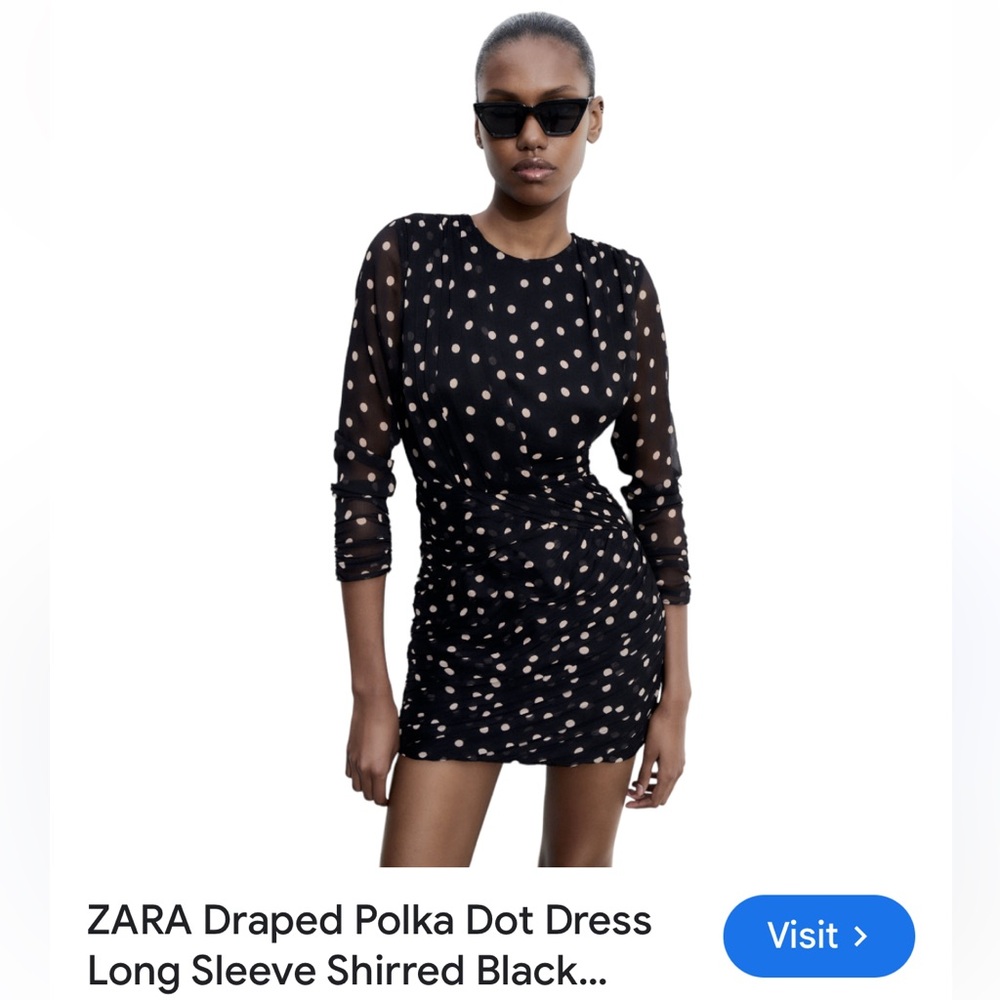 Zara Black and White Sheath Dress with Cuffed Long Sleeves